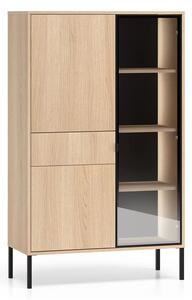 Vysoká vitrína se zásuvkou s osvětlením Harmona 92 cm - dub lindberg