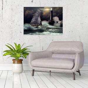 Obraz - Loď plující skrz bouřlivé vlny (70x50 cm)