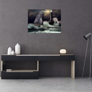 Obraz - Loď plující skrz bouřlivé vlny (70x50 cm)