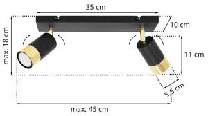 Stropní svítidlo HUGO, 2x černé/zlaté kovové stínítko, (možnost polohování)