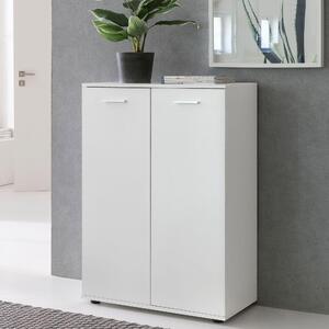 FineBuy Komoda bílá se 2 dvířky 71x104x35 cm Víceúčelová skříň Dřevěná skříň do předsíně Světlá skříň Malá skříň Příborník Matná komoda Skříň do předsíně