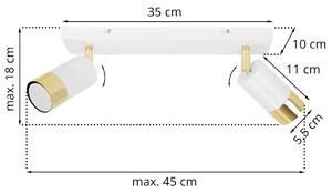 Stropní svítidlo HUGO, 2x bílé/zlaté kovové stínítko, (možnost polohování)
