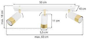 Stropní svítidlo HUGO, 3x bílé/zlaté kovové stínítko, (možnost polohování)