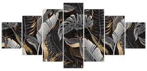Obraz - Tropické listy v černo-zlaté (210x100 cm)