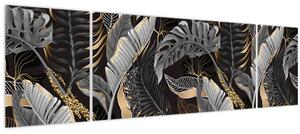 Obraz - Tropické listy v černo-zlaté (170x50 cm)
