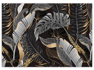 Obraz - Tropické listy v černo-zlaté (70x50 cm)