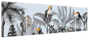 Obraz zvířat v tropickém lese (170x50 cm)