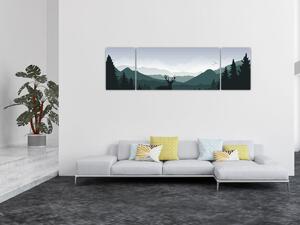 Obraz - Jelen s vlkem ve skalách (170x50 cm)