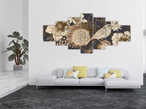 Obraz zlatých květů na tmavém pozadí (210x100 cm)