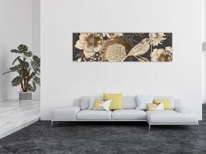 Obraz zlatých květů na tmavém pozadí (170x50 cm)