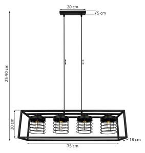 Závěsné svítidlo RASTI CAGE, 4x černé drátěné stínítko v kovovém rámu