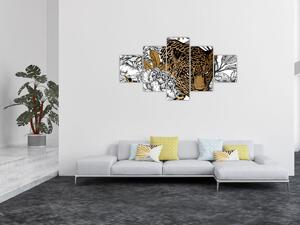 Obraz - Leopard mezi květy (125x70 cm)