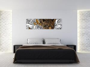 Obraz - Leopard mezi květy (170x50 cm)
