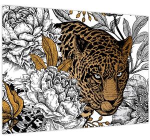 Obraz - Leopard mezi květy (70x50 cm)