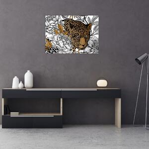 Obraz - Leopard mezi květy (70x50 cm)