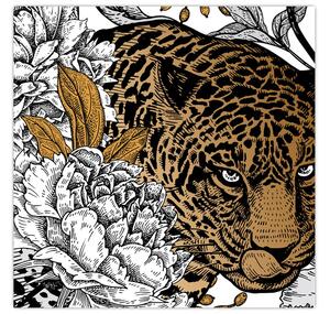Obraz - Leopard mezi květy (30x30 cm)