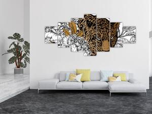 Obraz - Leopard mezi květy (210x100 cm)