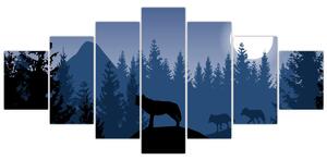 Obraz - Smečka vlků za úplňku (210x100 cm)
