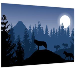 Obraz - Smečka vlků za úplňku (70x50 cm)