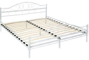 Tectake 404518 kovová postel dvoulůžková romance včetně lamelových roštů - 200 x 180 cm,bílá/bílá