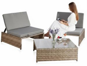 Mucola sedací souprava polyratan lounge zahradní set 2 křesla a stl zahradní lounge zahradní nábytek zahradní set jídelní set - edý