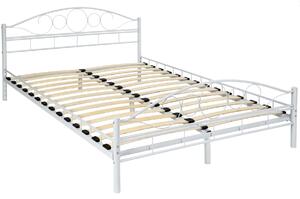 Tectake 404517 kovová postel dvoulůžková romance včetně lamelových roštů - 200 x 140 cm,bílá/bílá