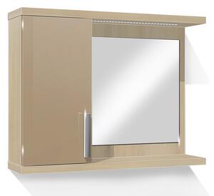 Koupelnová skříňka se zrcadlem K10 levá barva skříňky: akát, barva dvířek: káva lesk