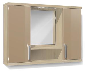 Závěsná koupelnová skříňka se zrcadlem K11 barva skříňky: akát, barva dvířek: káva lesk