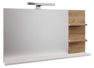 KONDELA Zrcadlo s LED osvětlením, bílá/dub artisan, CUBO CUB04