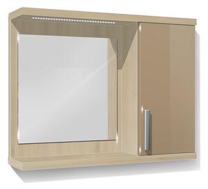 Koupelnová skříňka se zrcadlem K10 pravá barva skříňky: akát, barva dvířek: káva lesk