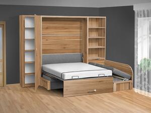 Výklopná postel s pohovkou VS 3075P, 200x180cm + policová skříň 60 barva lamina: ořech lyon, nosnost postele +standartní nosnost bez matrace, barva pohovky: nubuk 22 šedá