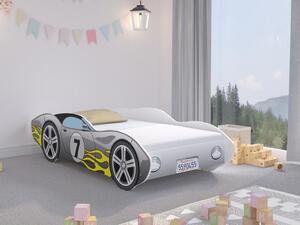 Dětská postel auto 70x140 CAR - šedá / žlutá