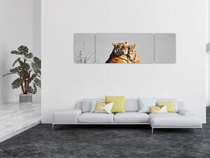 Obraz - Tygřice a její mládě, černobílá varianta (170x50 cm)