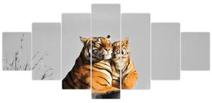 Obraz - Tygřice a její mládě, černobílá varianta (210x100 cm)