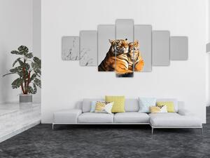 Obraz - Tygřice a její mládě, černobílá varianta (210x100 cm)