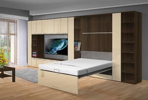 Obývací sestava s výklopnou postelí VS 4070P, 200x140cmbez matrace, odstín lamina - korpus: ořech, odstín dvířek: béžová lesk
