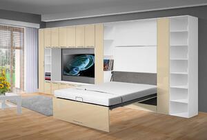 Obývací sestava s výklopnou postelí VS 4070P, 200x160cmbez matrace, odstín lamina - korpus: bílá, odstín dvířek: béžová lesk