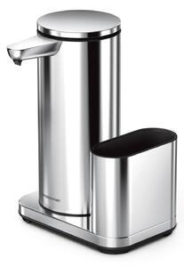 Simplehuman bezdotykový dávkovač mýdla – 414 ml + držák houbičky, lesklá nerez, dobíjecí