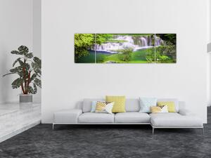 Obraz - Vodopády Huay Mae Khamin, Kanchanaburi, Thajsko (170x50 cm)