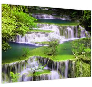 Obraz - Vodopády Huay Mae Khamin, Kanchanaburi, Thajsko (70x50 cm)