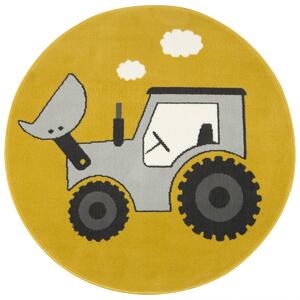 Balta Kulatý dětský koberec Luna Kids 534457/89955 Traktor hořčicový žlutý Rozměr: průměr 120 cm