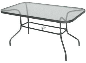 Outsunny Obdélníkový Zahradní Stůl s Zakřivenými Kovovými Okraji a Otvorem pro Slunečník, Temperované Sklo 70kg Kapacita 140x80x70 cm Tmavě Šedá | Aos