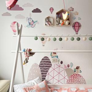 INSPIO-textilní přelepitelná samolepka - Samolepky na zeď - Kopce a balóny v růžovém