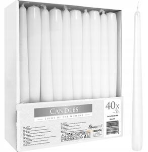 BISPOL 20687 Kónické svíčky, neparfémované, bílé - sada 40 ks