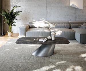 DELIFE Konferenční stolek Edge Boot 140x80 cm keramika Laminam® Noir Desir hnědá Conis Metallic stříbrná