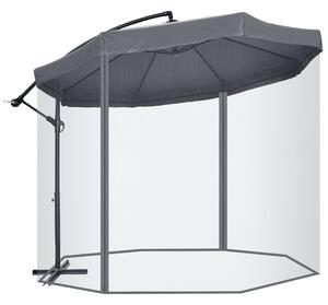 Outsunny Pavilon s bočním slunečníkem, 295 x 295 cm slunečník s kličkou a moskytiérou, 360° otočný zahradní slunečník pro 8 osob, tržní slunečník na b
