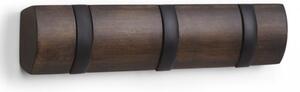 Dřevěný věšák na zeď Umbra Flip 3 s kovovými háčky | tmavě hnědý Typ: 3 háčky