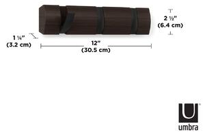 Dřevěný věšák na zeď Umbra Flip 3 s kovovými háčky | tmavě hnědý Typ: 5 háčků