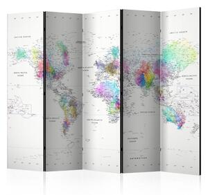 Paraván - Room divider - White-barevné world map