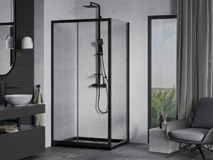 Mexen Apia sprchový kout s posuvnými dveřmi 100 (dveře) x 70 (stěna) cm, 5mm čiré sklo, černý profil + černá sprchová vanička s černým sifonem, 840-100-070-70-00-4070B